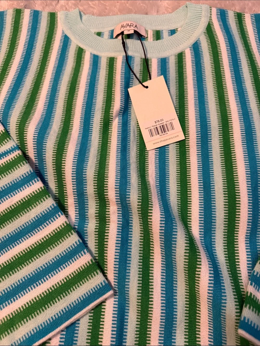 AVARA Striped Long-Sleeve Tee in Green & Blue